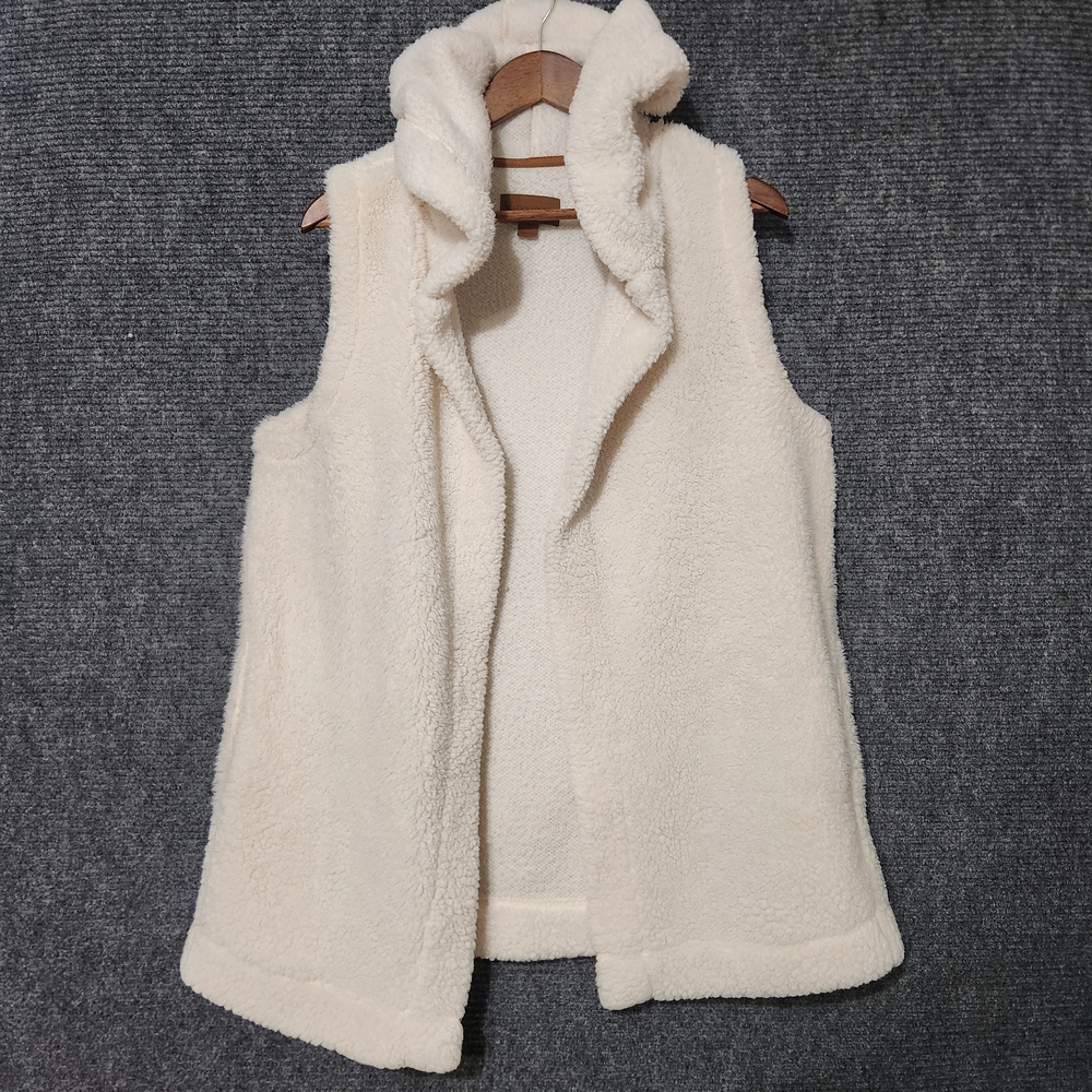 Koolaburra Ugg Vest Womens Ivory Plush Open Hooded Jacket Sherpa Cozy Size M